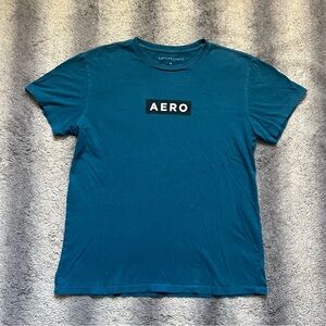Aeropostale Aero Logo Teal Men's Medium Shirt Black & Blue Regular Fit